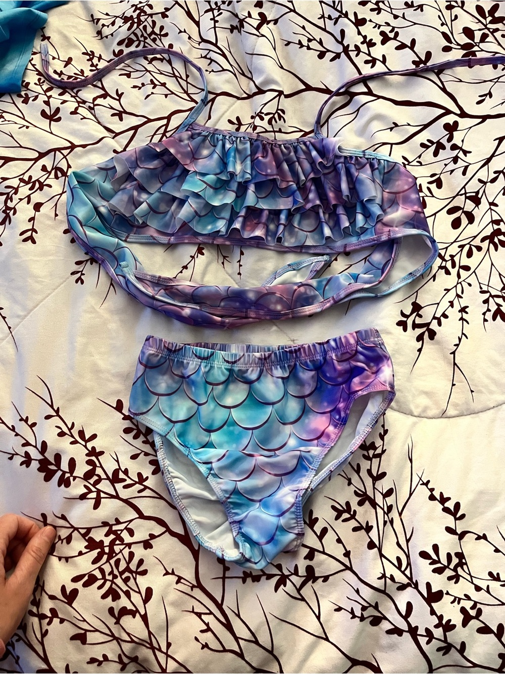 Girls Mermaid Scale Ruffle Bikini - Teal & Purple